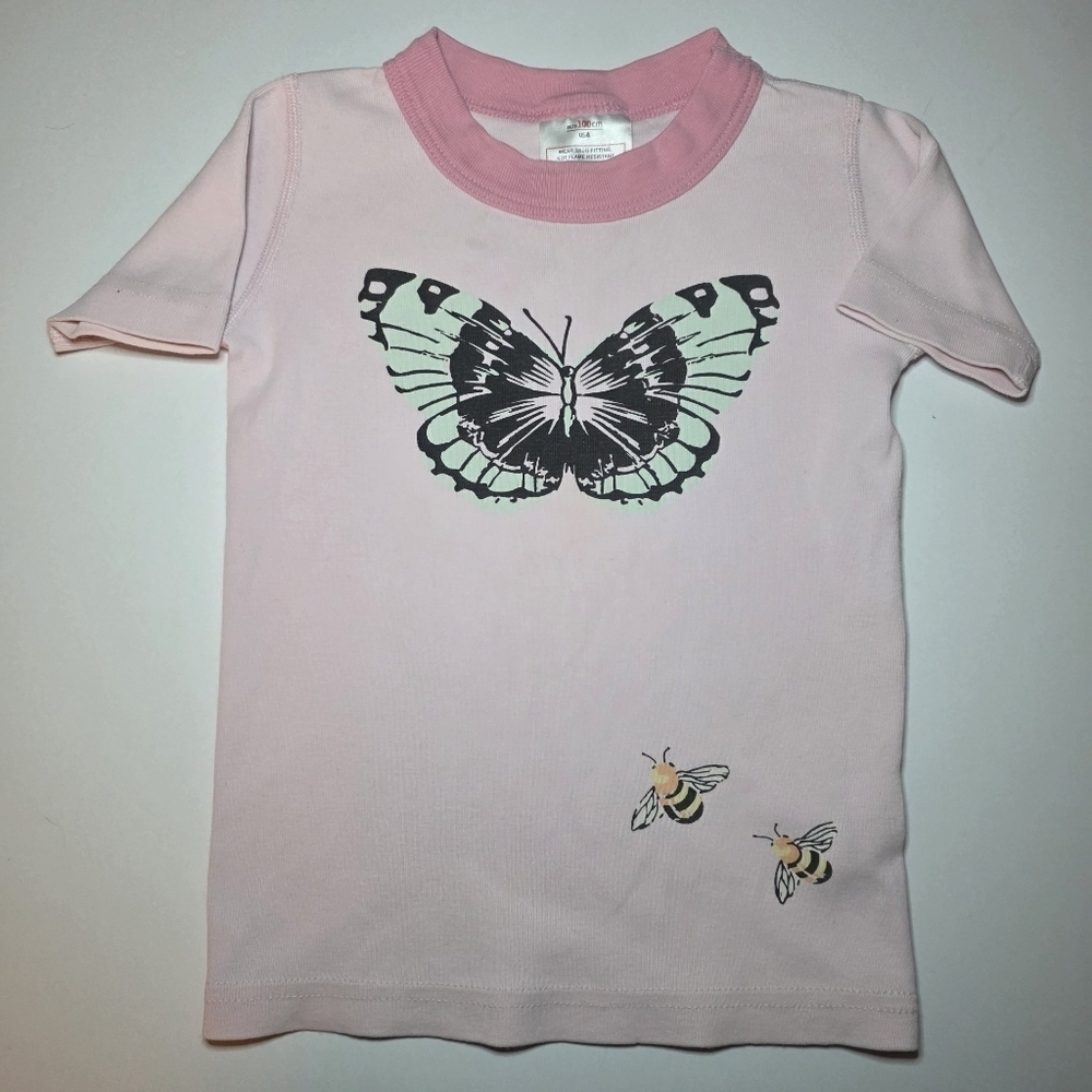 Hanna Anderson Pink Butterfly Short Sleeve Tee Girls Size 4 Pajama Top